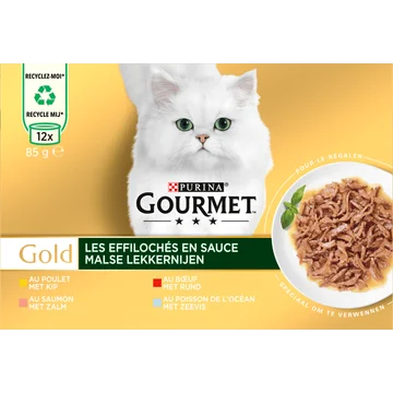 Gourmet Gold Malse Lekkernijen Kattenvoer nat met Kip, Zalm, Rund en Zeevis (85 g)