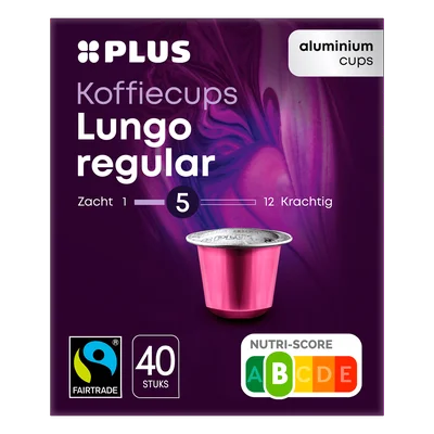 PLUS Koffiecups lungo regular Fairtrade Doos 20 st (40 st)