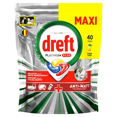 Dreft Platinum plus vaatwascapsules lemon Zak 19 st (40 st)