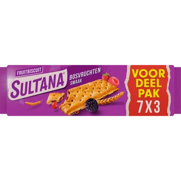 Sultana FruitBiscuit Bosvruchten Smaak Voordeelpak Promopack 7 x 3 Stuks 306 g