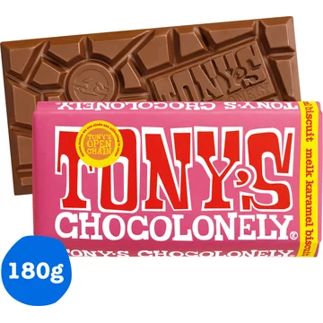 Tony's Chocolonely Melk Karamel Biscuit Chocolade Reep 180 g