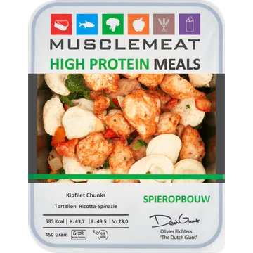 Muscle Meat High Protein Meals Kipfilet Chunks Tortelloni Ricotta-Spinazie Spieropbouw 450 g