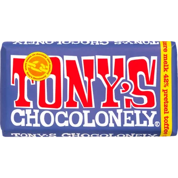 Tony's Chocolonely Donkere Melk 42% Pretzel Toffee Chocolade Reep 180 g