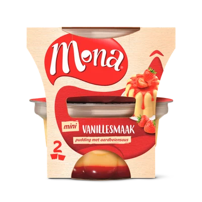 Mona Pudding vanille met aardbeiensaus