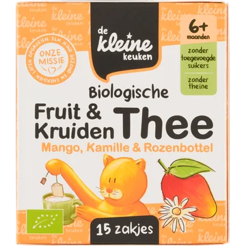 De Kleine Keuken Biologische Fruit & Kruiden Thee Mango, Kamille & Rozenbottel 6+ Maanden 15 x 2 g