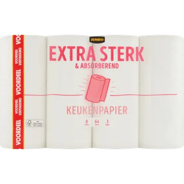 Jumbo Extra Sterk & Absorberend Keukenpapier Voordeelverpakking 3 Lagen 8 Rollen