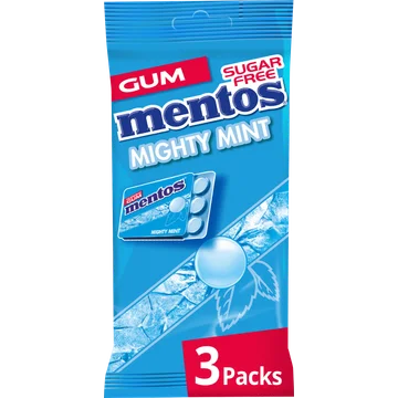 Mentos Gum Mighty Mint Suikervrij Blister 3-pack
