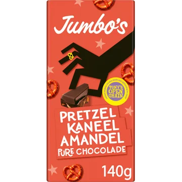 Jumbo's Pure Chocolade Pretzel Kaneel Amandel 140 g