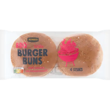 Jumbo BBQ Witte Burger Buns met Sesam en Maanzaad 4 Stuks