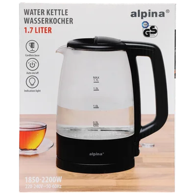 Alpina waterkoker glas 1.7ltr
