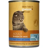 g'woon kattenvoer brokjes in saus met forel en zalm