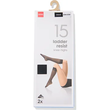 HEMA Black One Size 15 Ladder Resist Knee-Highs 2 Stuks
