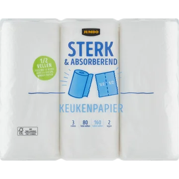 Jumbo Keukenpapier Sterk & Absorberend 2 Lagen 3 Rollen