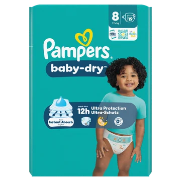 Pampers Baby-Dry Maat 8, 19 Luiers