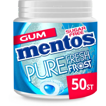 Mentos Gum Pure Fresh Frost Euca Menthol Suikervrij Pot 50 stuks