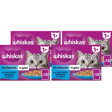 Whiskas 1+ Kattenvoer - Vis selectie in gelei - maaltijdzakjes 4x12x85g