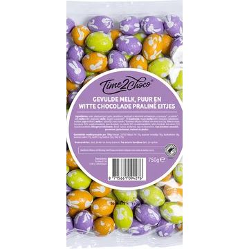 Time2Choco Gevulde Melk, Puur en Witte Chocolade Praliné Eitjes 750 g