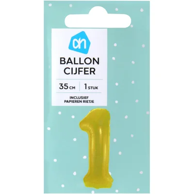 AH Folieballon nummer 1 goud 36cm