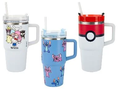 RVS drinkbeker met rietje en handvat - 590 ml