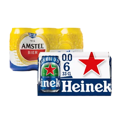 Aanbieding van 08.06 HEINEKEN OF AMSTEL 6-pack 0.0 pilsener of radler VANAF