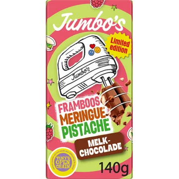 Jumbo's Melkchocolade Framboos Meringue Pistache Limited Edition 140 g