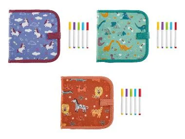 CRELANDO® Wisbaar kleurboek - herbruikbaar - met kleurpotloden en etui
