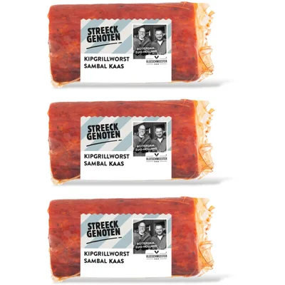Streeckgenoten Kipgrillworst sambal 3-pack