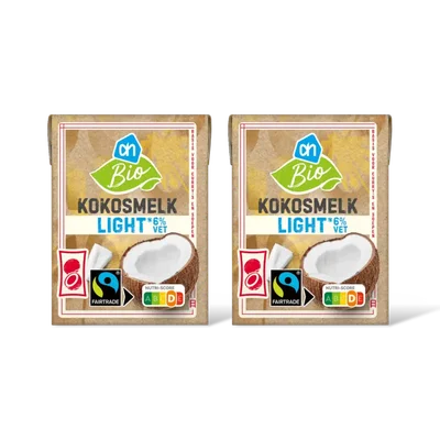 AH Biologisch Kokosmelk light 6% vet 2-pack