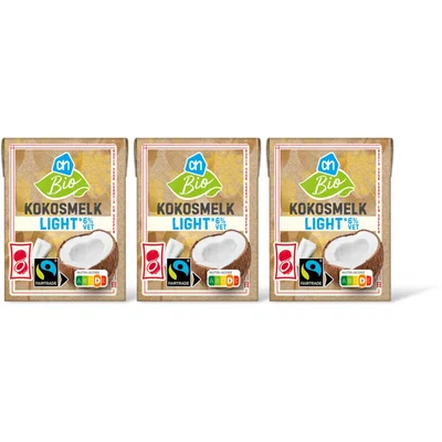 AH Biologisch Kokosmelk light 6% vet 3-pack