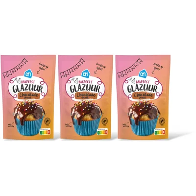 AH Bakfeest glazuur chocolade smaak 3-pack