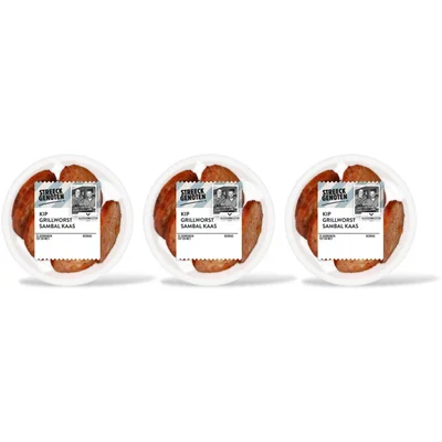 Streeckgenoten Kip grillworst sambal & kaas 3-pack