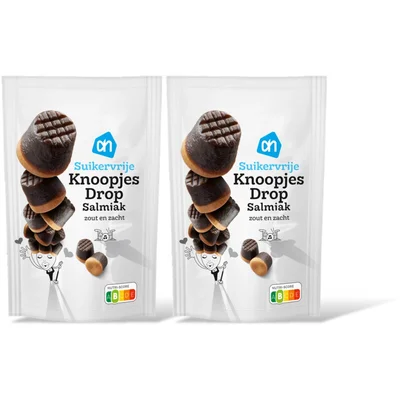 AH Knoopjesdrop salmiak suikervrij 2-pack