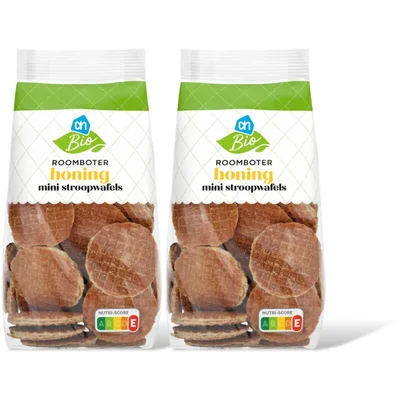 AH Biologisch Roomboter honing mini stroopwafels 2-pck