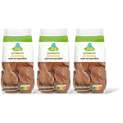 AH Biologisch Roomboter honing mini stroopwafels 3-pck