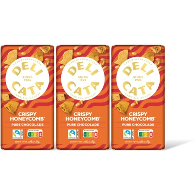 Delicata Reep honey comb pure chocolade 3-pack