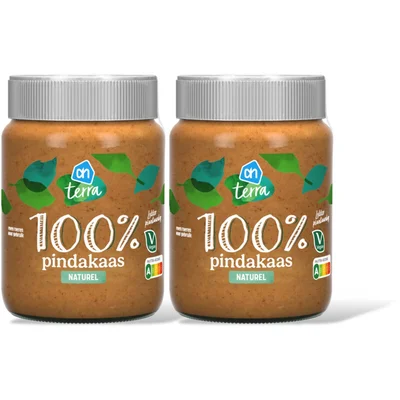 AH Terra Plantaardig 100% pindakaas naturel 2-pck