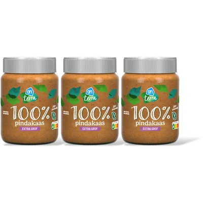 AH Terra Plantaardig 100% pindakaas extr grof 3pk