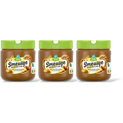 AH Biologisch Smeuige pindakaas met stukjes pinda 3 pk