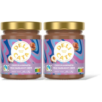 Delicata Chocoladepasta melk hazelnoot creme 2-pk