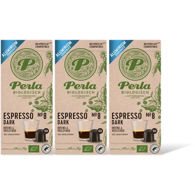 Perla Biologisch Espresso dark capsules 3-pack