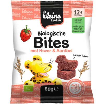 De Kleine Keuken Biologische bites haver & aardbei 12m+