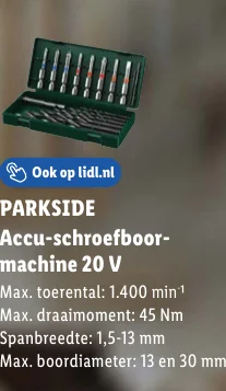 PARKSIDE Accu-schroefboor-machine 20 V