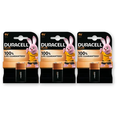 Duracell Plus 9V-alkaline batterijen 6LR61 3-pack