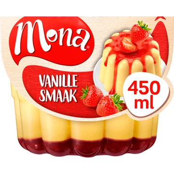 Mona Vanillesmaak Pudding met Aardbeiensaus