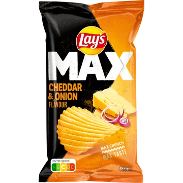 Lay's Max Ribbel Chips Cheddar Kaas & Ui 185 gr