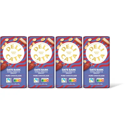 Delicata Reep date bark pure chocolade 4-pack