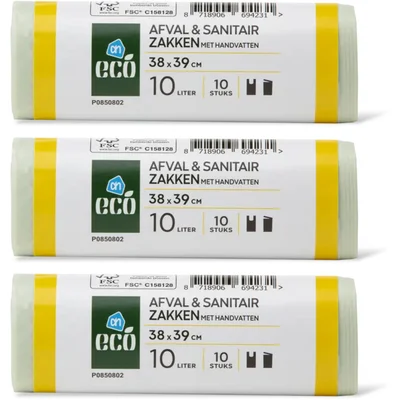AH Eco Afval en sanitairzakken 10 liter 3-pack