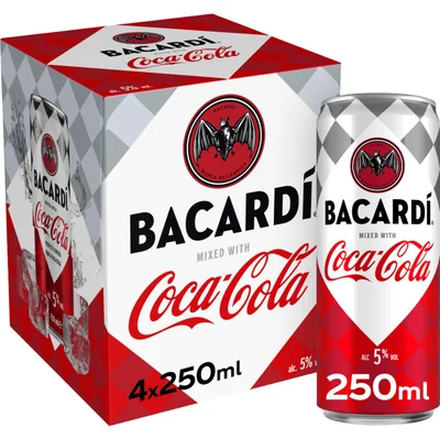 Bacardi Rum mixed with Coca-Cola 4-pack