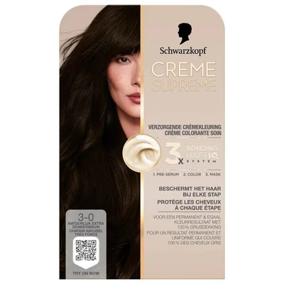 Schwarzkopf Creme Supreme 3-0 Natuurlijk Extra Donkerbruin Verzorgende Crèmekleuring