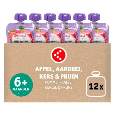 Kruidvat 6+M Bio Appel, Aardbei, Kers en Pruim Knijpzakje